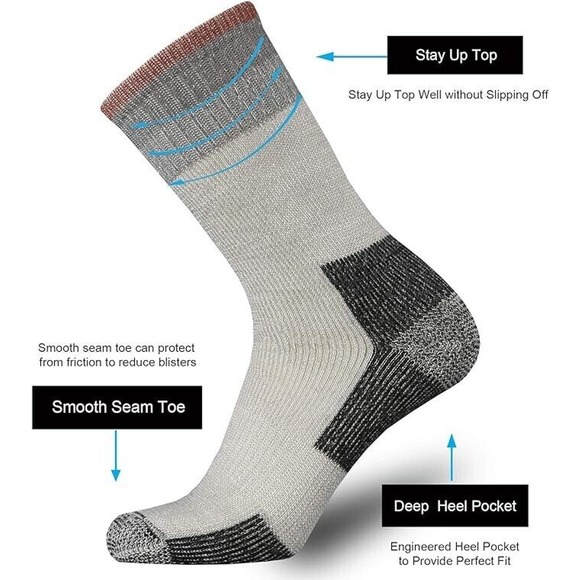 4 Pk Merino Wool Socks for Men Women, Warm Thermal Hiking Socks Winter Cushioned - Picture 3 of 4